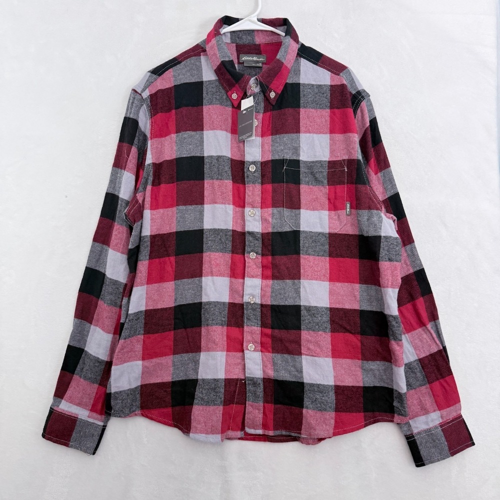 Eddie Bauer Flannel Shirt Mens XL Red Flannel Plaid Pocket Outdoor Button Down - Picture 1 of 9